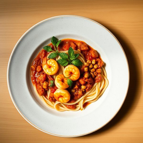 Prawn pasta in tomato sauce